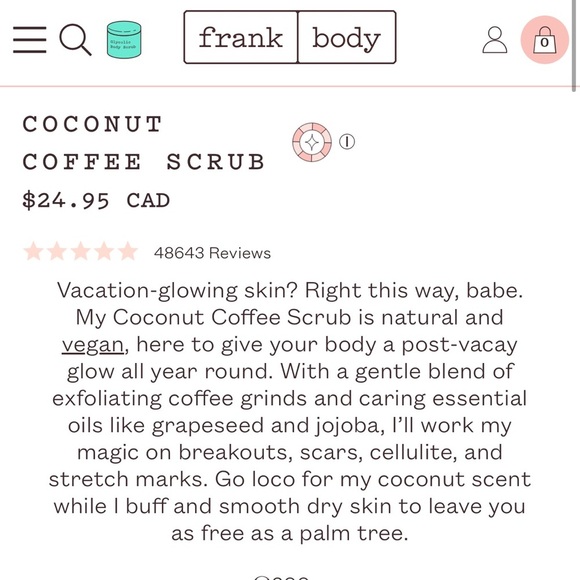 BNIB: Frank Body Coconut Coffee Scrub | 7oz - Picture 3 of 5